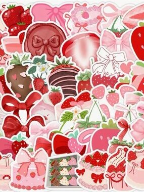 50 Strawberry & Pink Sweets Stickers Cakes Ribbon Chocolate Candy